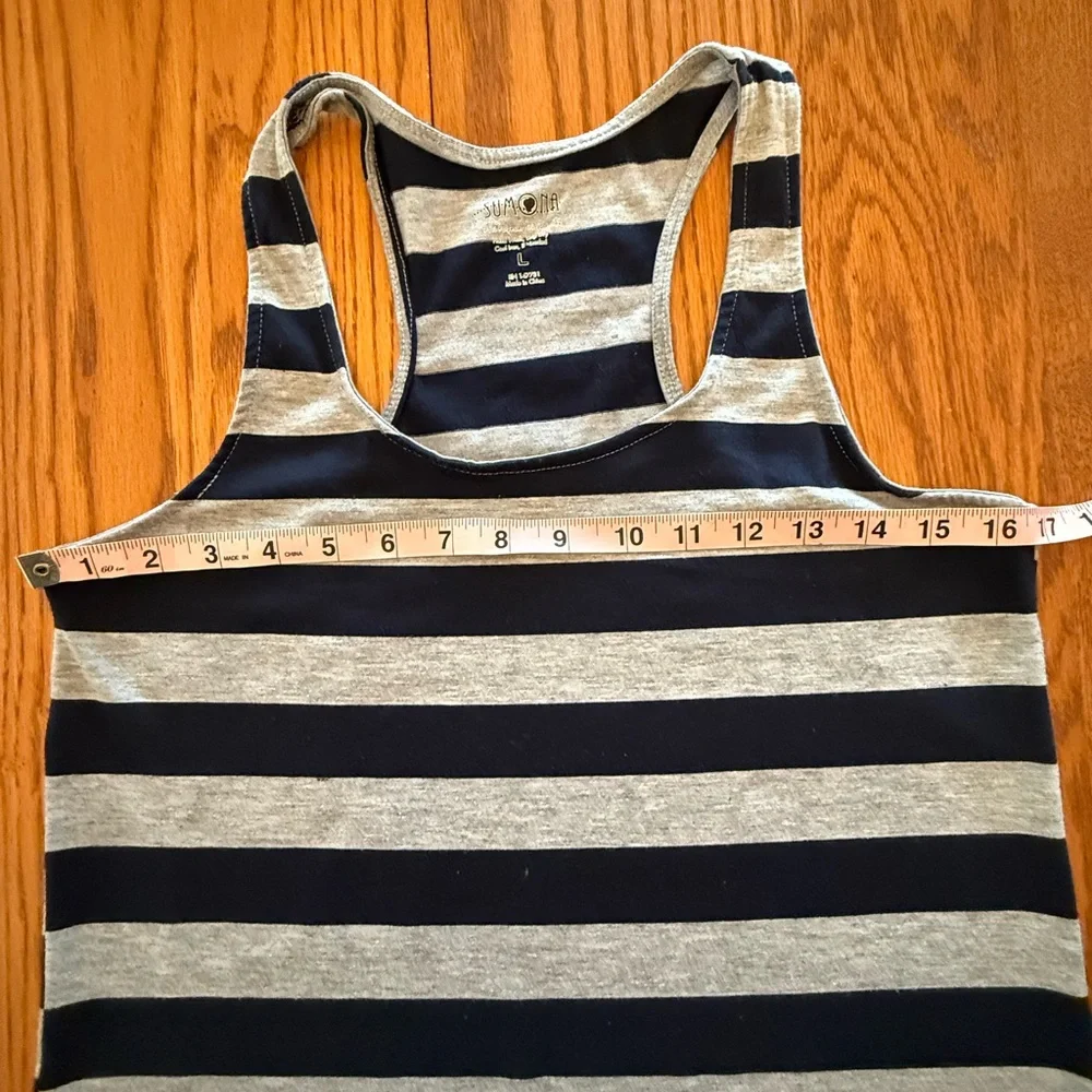 Navy Blue and Gray Striped Sleeveless Dress Ankle Length Casual Summer L - Picture 8 of 9